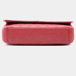 Pre Owned Chanel Red Medium Quilted Caviar CC Filigree Flap