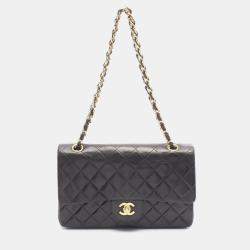 Pre Owned Chanel Matelasse Double Flap Shoulder Bag In Lambskin Leather Black