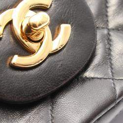 Pre Owned Chanel Matelasse Double Flap Shoulder Bag In Lambskin Leather Black