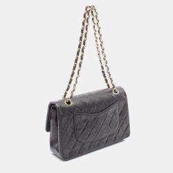 Pre Owned Chanel Matelasse Double Flap Shoulder Bag In Lambskin Leather Black