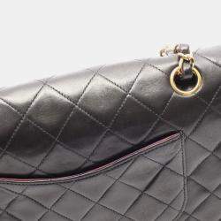 Pre Owned Chanel Matelasse Double Flap Shoulder Bag In Lambskin Leather Black
