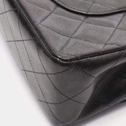 Pre Owned Chanel Matelasse Double Flap Shoulder Bag In Lambskin Leather Black