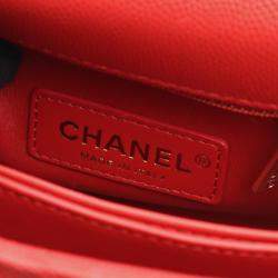 مملوكة مسبقًا حقيبة شانيل بمقبض علوي حجم صغير جداً جلد العجل المحبب كافيار أحمر