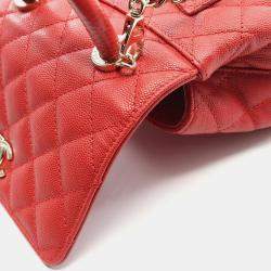 مملوكة مسبقًا حقيبة شانيل بمقبض علوي حجم صغير جداً جلد العجل المحبب كافيار أحمر