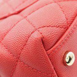 مملوكة مسبقًا حقيبة شانيل بمقبض علوي حجم صغير جداً جلد العجل المحبب كافيار أحمر