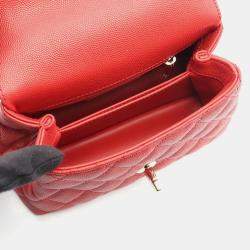 مملوكة مسبقًا حقيبة شانيل بمقبض علوي حجم صغير جداً جلد العجل المحبب كافيار أحمر