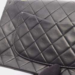 Pre Owned Chanel Matelasse Double Flap Shoulder Bag In Lambskin Leather Black