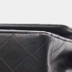 Pre Owned Chanel Matelasse Double Flap Shoulder Bag In Lambskin Leather Black