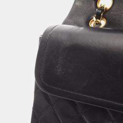 Pre Owned Chanel Matelasse Double Flap Shoulder Bag In Lambskin Leather Black