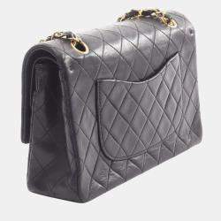 Pre Owned Chanel Matelasse Double Flap Shoulder Bag In Lambskin Leather Black