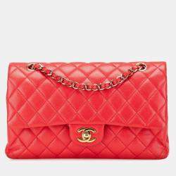 Pre Owned حقيبة شانيل كتف شانيل كوكو مارك ماتلاسية ٢٥ فلاب مزدوجة سلسلة جلد كافيار أحمر