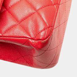 Pre Owned حقيبة شانيل كتف شانيل كوكو مارك ماتلاسية ٢٥ فلاب مزدوجة سلسلة جلد كافيار أحمر