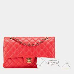 Pre Owned حقيبة شانيل كتف شانيل كوكو مارك ماتلاسية ٢٥ فلاب مزدوجة سلسلة جلد كافيار أحمر