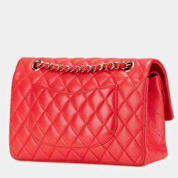 Pre Owned حقيبة شانيل كتف شانيل كوكو مارك ماتلاسية ٢٥ فلاب مزدوجة سلسلة جلد كافيار أحمر