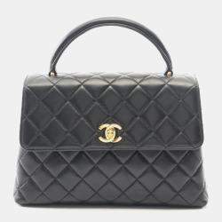 مملوكة مسبقًا Chanel Matelasse Top Handle Handbag In Lambskin Leather Black