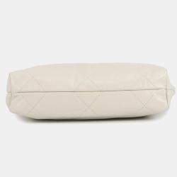 Pre Owned Chanel Handbag 22 Light Grey Shiny Calfskin Leather