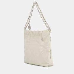 Pre Owned Chanel Handbag 22 Light Grey Shiny Calfskin Leather