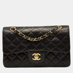 Pre Owned Chanel Coco Mark Matelasse 23 Double Flap Chain Shoulder Bag In Black Lambskin
