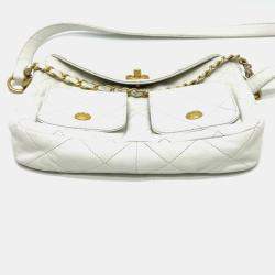 Pre Owned Chanel Supple Twins White Caviar Leather Hobo Bag