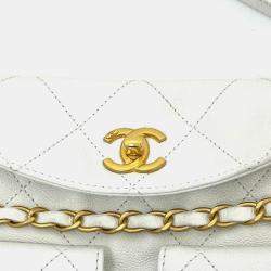 Pre Owned Chanel Supple Twins White Caviar Leather Hobo Bag