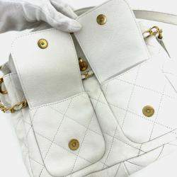 Pre Owned Chanel Supple Twins White Caviar Leather Hobo Bag