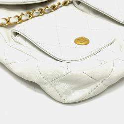 Pre Owned Chanel Supple Twins White Caviar Leather Hobo Bag