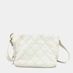 Pre Owned Chanel Supple Twins White Caviar Leather Hobo Bag