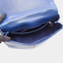 Pre Owned Chanel Matelasse Top Handle Shoulder Bag In Grained Calfskin Leather Blue