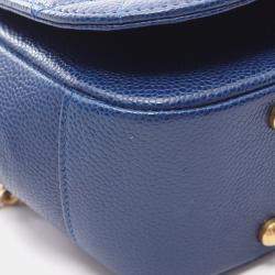 Pre Owned Chanel Matelasse Top Handle Shoulder Bag In Grained Calfskin Leather Blue