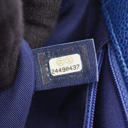 Pre Owned Chanel Matelasse Top Handle Shoulder Bag In Grained Calfskin Leather Blue