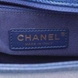 Pre Owned Chanel Matelasse Top Handle Shoulder Bag In Grained Calfskin Leather Blue