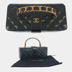 مملوكة مسبقًا Chanel Vintage Matelasse Dark Green Metallic Enamel Handbag Vanity Bag