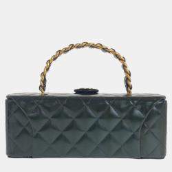 مملوكة مسبقًا Chanel Vintage Matelasse Dark Green Metallic Enamel Handbag Vanity Bag