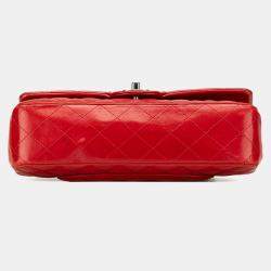 Pre Owned حقيبة كتف شانيل سلسلة كوكو مارك ماتالاس ٢٥ دبيل فلاب جلد خروف أحمر