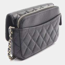 Pre Owned شنطة كتف حافظة هاتف ومحفظة شانيل ماتالاسيه سلسلة جلد عجل محبب أسود