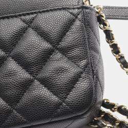 Pre Owned شنطة كتف حافظة هاتف ومحفظة شانيل ماتالاسيه سلسلة جلد عجل محبب أسود