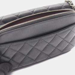 Pre Owned شنطة كتف حافظة هاتف ومحفظة شانيل ماتالاسيه سلسلة جلد عجل محبب أسود