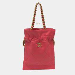 Pre Owned Chanel Coco Mark Matelasse Quilted Chain Tote Bag/Handbag In Lambskin Pink