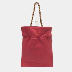 Pre Owned Chanel Coco Mark Matelasse Quilted Chain Tote Bag/Handbag In Lambskin Pink