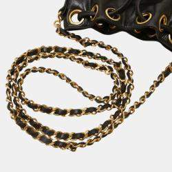 Pre Owned حقيبة كتف شانيل كوكو مارك سلسلة جلد حمل أسود