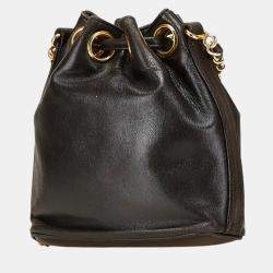 Pre Owned حقيبة كتف شانيل كوكو مارك سلسلة جلد حمل أسود