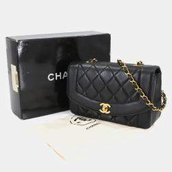 Pre Owned حقيبة كتف شانيل ديانا ماتيلاسي سلسلة 22 جلد حمل أسود