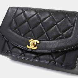 Pre Owned حقيبة كتف شانيل ديانا ماتيلاسي سلسلة 22 جلد حمل أسود