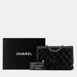 Pre Owned محفظة شانيل كروس بودي سلسلة كتف بشعار كو كو في جلد حمل أسود مطرز ماتلاسيه