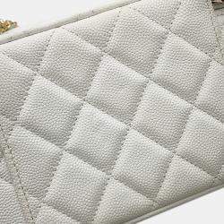 Pre Owned Chanel Chain Shoulder Bag Vanity Coco Mark Matelasse Playing Cards Caviar Skin White
