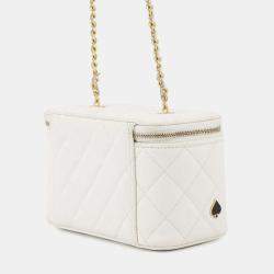 Pre Owned Chanel Chain Shoulder Bag Vanity Coco Mark Matelasse Playing Cards Caviar Skin White
