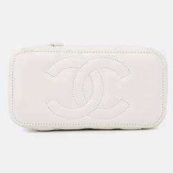 Pre Owned Chanel Chain Shoulder Bag Vanity Coco Mark Matelasse Playing Cards Caviar Skin White