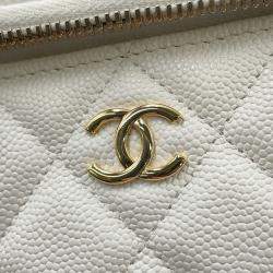 Pre Owned Chanel Chain Shoulder Bag Vanity Coco Mark Matelasse Playing Cards Caviar Skin White