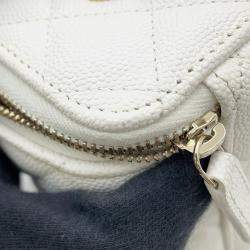 Pre Owned Chanel Chain Shoulder Bag Vanity Coco Mark Matelasse Playing Cards Caviar Skin White
