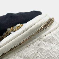 Pre Owned Chanel Chain Shoulder Bag Vanity Coco Mark Matelasse Playing Cards Caviar Skin White